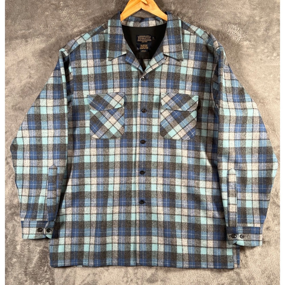 Pendleton Original Board Shirt Mens XL Blue Loop Collar Virgin Wool Button Up
